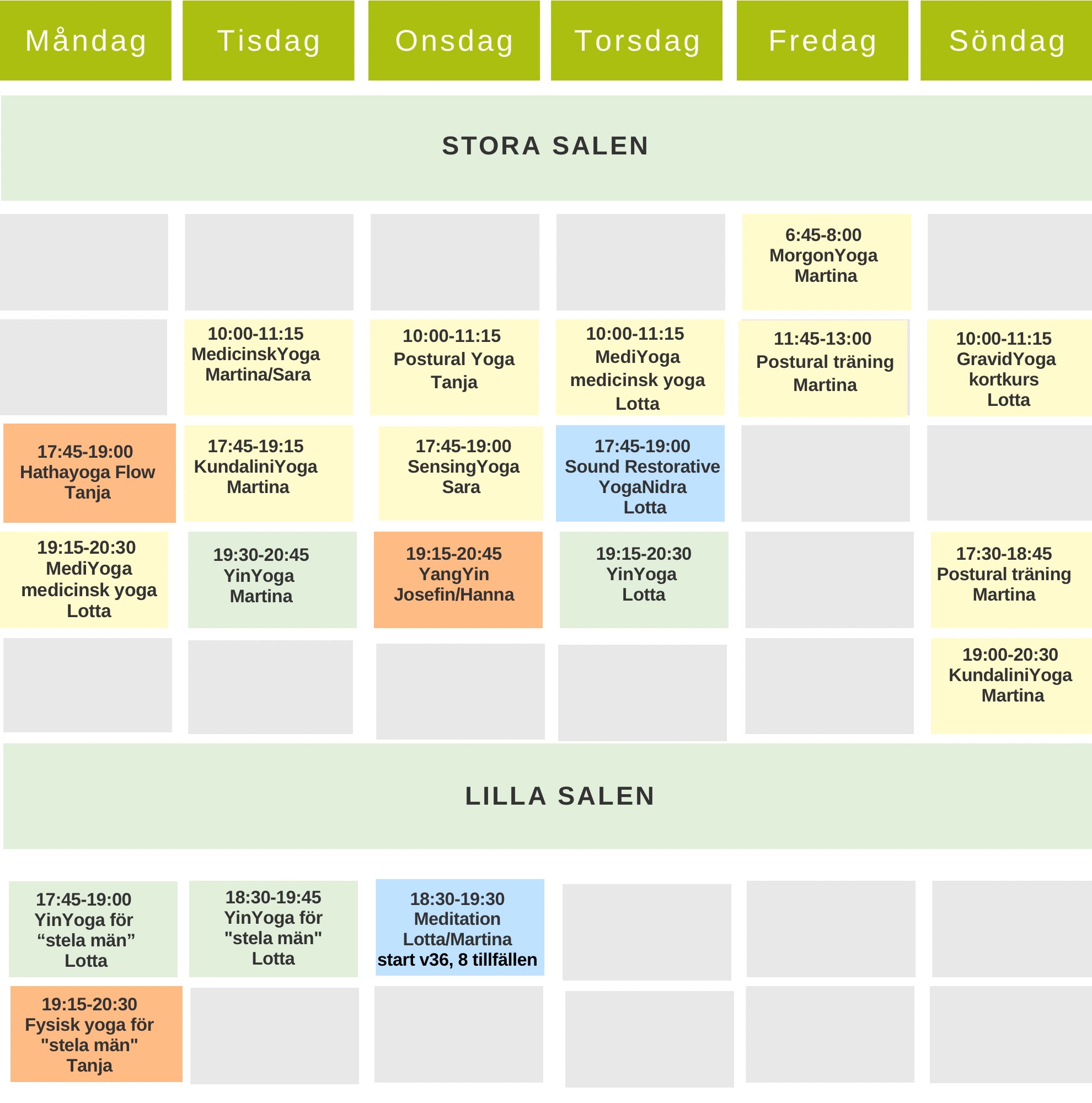 Schema yoga meditation postural träning hösten 2026